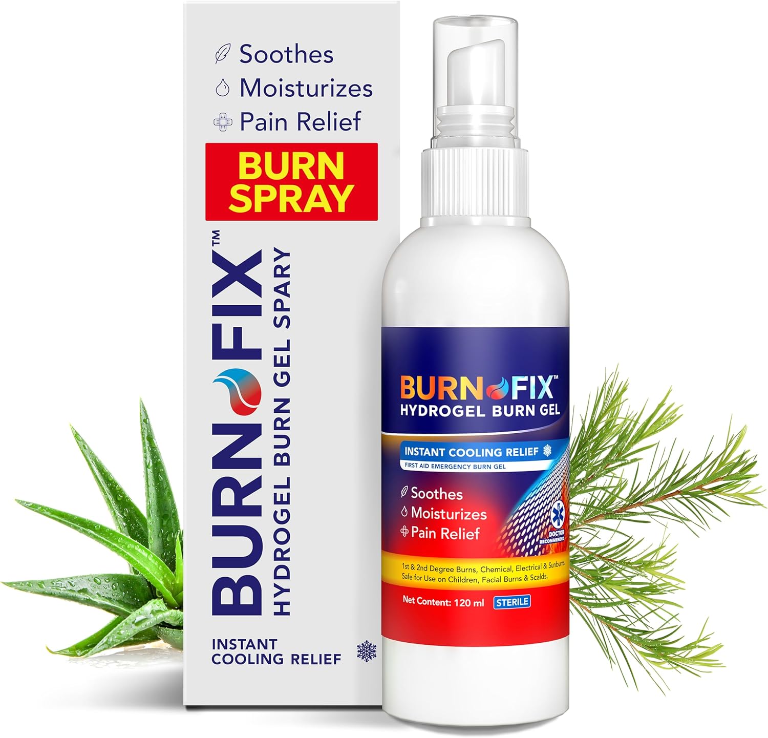 BurnFix Hydrogel Burn Spray – 120 ml Instant Cooling Relief for 1st & 2nd Degree Burns,