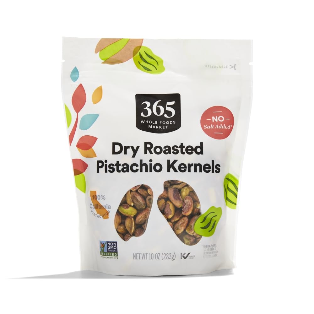 365 by Whole Foods Market, Dry Roasted Pistachio Kernels, No Salt Added, 10 Ounce