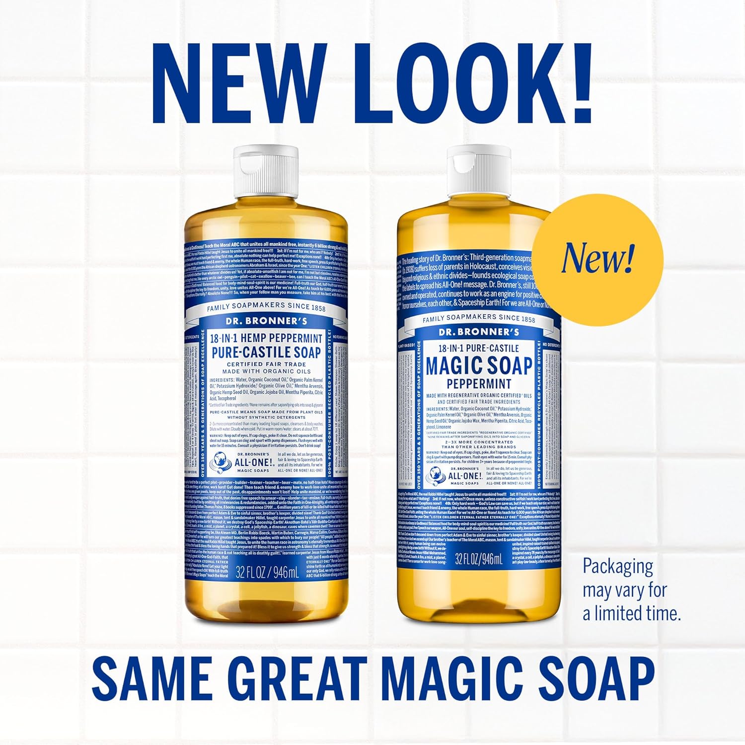 Dr. Bronner's Pure-Castile Magic Liquid Soap - Made with Regenerative Organic Certified Oils- 18-in-1 Uses for Face, Body,