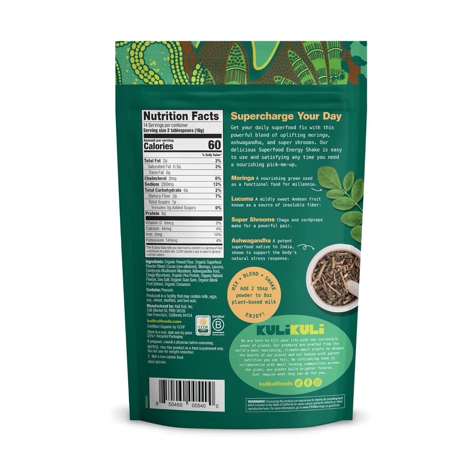 Kuli Kuli Organic Moringa Greens Smoothie Mix - Plant-Based Superfood Protein Smoothie Mix,