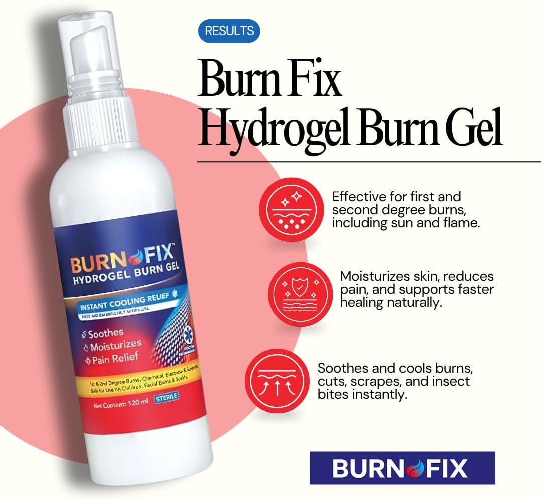 BurnFix Hydrogel Burn Spray – 120 ml Instant Cooling Relief for 1st & 2nd Degree Burns,