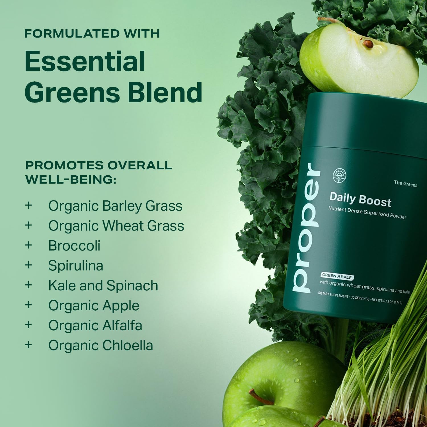 Proper, The Greens Daily Boost Organic Greens Powder. Whole Food.