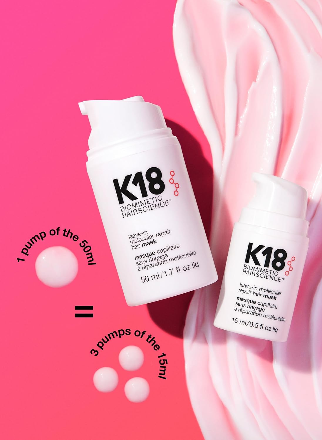 K18 Leave-In Molecular Hair Mask, Repairs Dry or Damaged Hair.